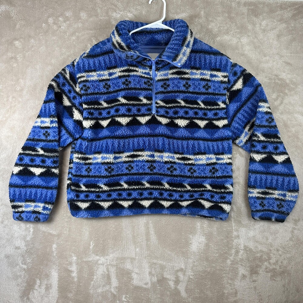 Angel Kiss Jacket Womens XL Blue Sherpa Fleece 1/4 Zip Southwestern Aztec